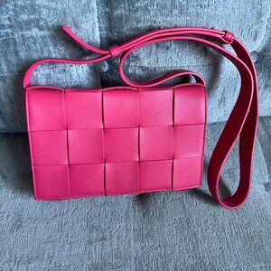 Bottega Veneta Intrecciato Leather Crossbody Bag Qty: 1   CRANBERRY-SILVER